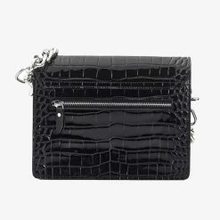 Stolen Big Trouble Black Croc Leather Shoulder Bag With Silver Chain Hardware Accessories