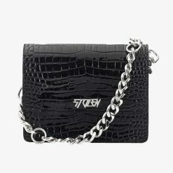 Stolen Big Trouble Black Croc Leather Shoulder Bag With Silver Chain Hardware Accessories