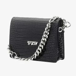 Stolen Big Trouble Black Croc Leather Shoulder Bag With Silver Chain Hardware Accessories