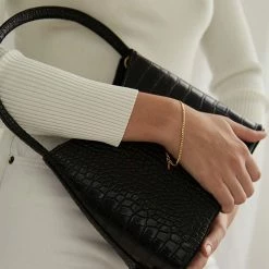 Brie Leon Chloe Matte Black Croc Recycled PU Top Handle Bag