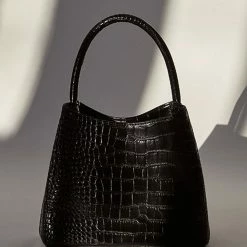 Brie Leon Chloe Matte Black Croc Recycled PU Top Handle Bag