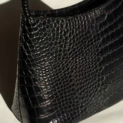 Brie Leon Chloe Matte Black Croc Recycled PU Top Handle Bag