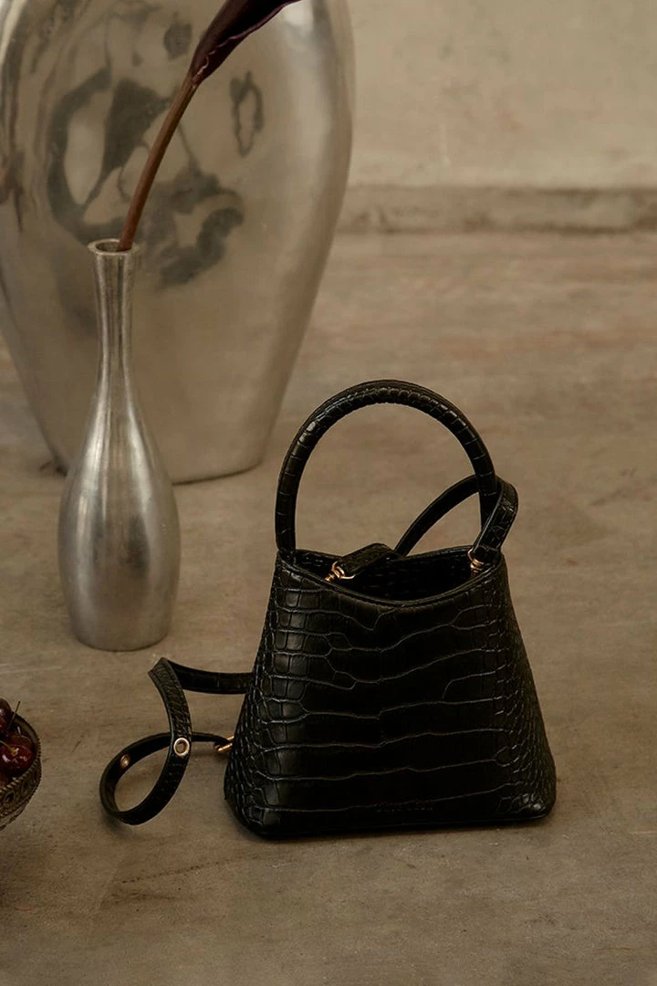 Brie Leon Mini Chloe Black Matte Croc Bag