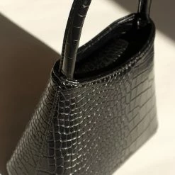 Brie Leon Mini Chloe Black Matte Croc Bag