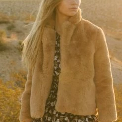 Mink Pink Carmel Honey Faux Fur LS Coat Fashion