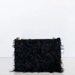 Vash Cleo Black Shearling Small Wristlet Bag