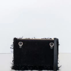 Vash Cleo Black Shearling Small Wristlet Bag