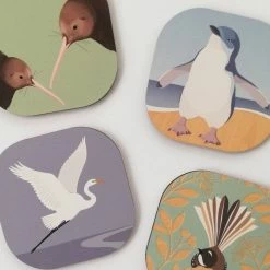 100% NZ Hansby Design Kiwi Pair Mint Green Coaster