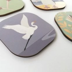 100% NZ Hansby Design White Heron Grey Coaster
