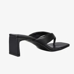 St Sana Accessories Courtney Black Vegan Leather Jandal Style Mule Heels