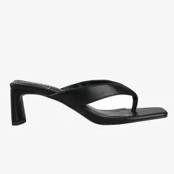St Sana Accessories Courtney Black Vegan Leather Jandal Style Mule Heels