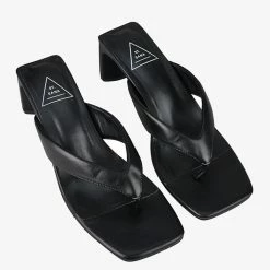 St Sana Accessories Courtney Black Vegan Leather Jandal Style Mule Heels