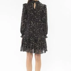 Seeking Lola Fashion Wondrous Black Glitter LS High Neck Frill Smock Dress