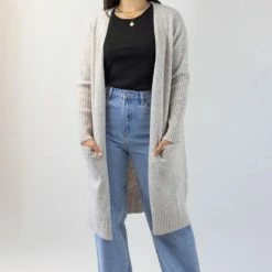 Among The Brave Fashion Secure Oat Longline Knit Cardigan With Pockets