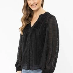 Seeking Lola Fashion Wholesome Black Lurex Button Down Shirt