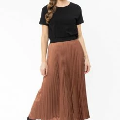 Billie The Label Fashion Sunray Rust Satin Pleated Midi Skirt