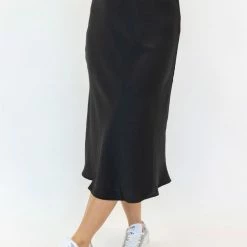 Ivy + Jack Ivy Black Washer Satin Midi Bias Skirt