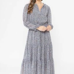 Seeking Lola Fashion Magical Blue Animal LS Tiered Maxi Dress