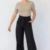 Among The Brave Galaxy Black Paper Bag Tie Waist Wide Leg Linen Pant