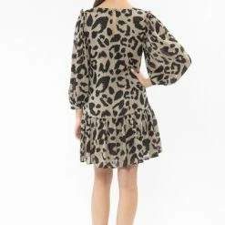 Seeking Lola Miraculous Khaki Leopard Mid Sleeve Smock Dress