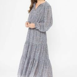 Seeking Lola Fashion Magical Blue Animal LS Tiered Maxi Dress