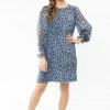 Seeking Lola Wanderer Blue Animal LS Shift Dress Fashion