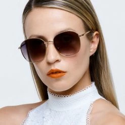 Reality Eyewear Double Fantasy Two Metal Frame Large Thin Gold With Smoke Lens Sunglasses Accessories