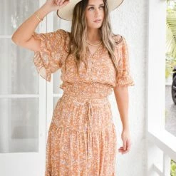 Among The Brave Fashion Sensational Spice Floral Georgette Tiered Tie Waist Maxi Skirt