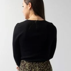 Ivy + Jack Radiant Black LS Rib Knit Crew Neck Top Fashion