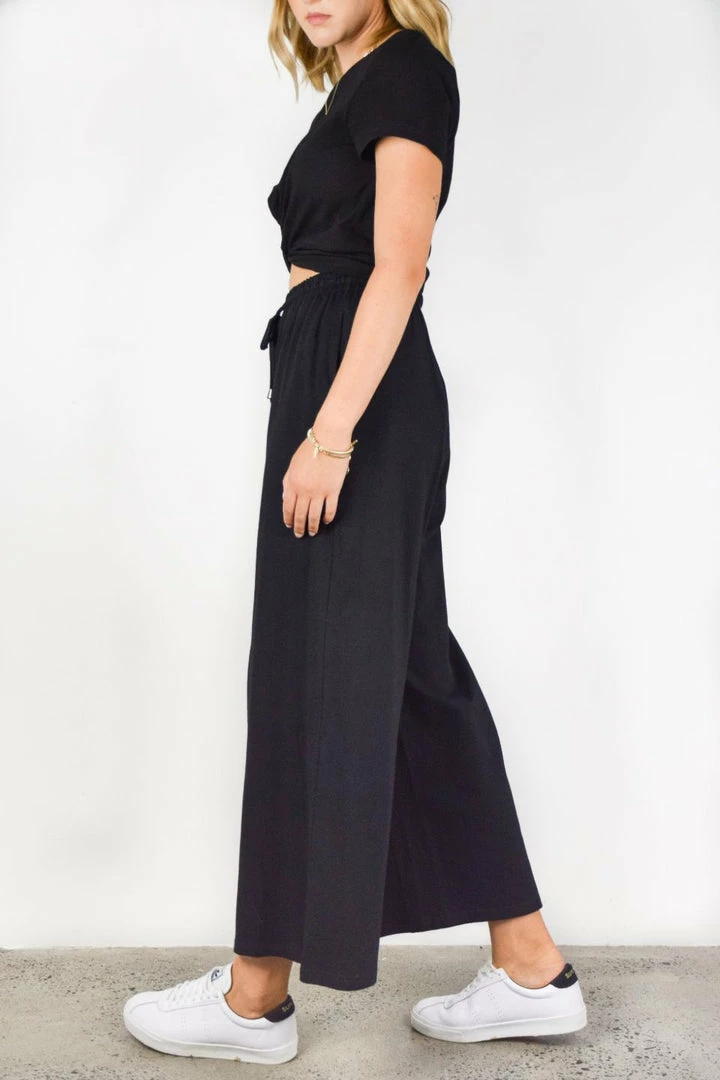 Among The Brave Fashion Time Out Black Wide Leg Stretch Jersey Relaxed Pant
