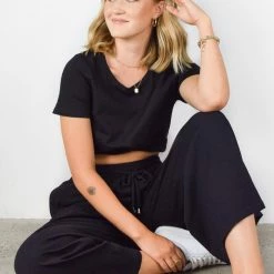 Among The Brave Fashion Dizzy Black Twist Front Cotton Knit Tee