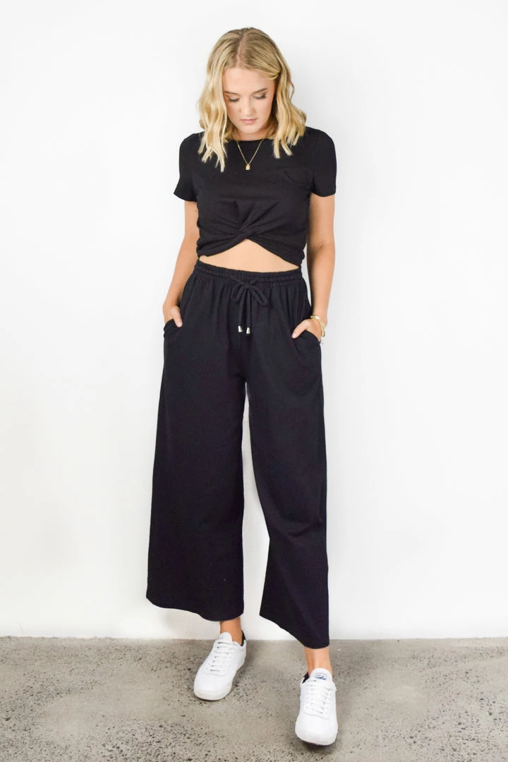 Among The Brave Fashion Time Out Black Wide Leg Stretch Jersey Relaxed Pant