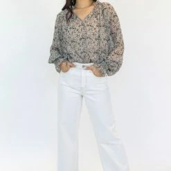 Ivy + Jack Fashion Jade Emerald Leaf LS Raglan Shirred V Neck Elastic Hem Top