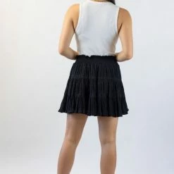 Ivy + Jack Lexi Black Shirred Cotton Tiered Mini Skirt