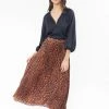 Leila + Luca Enticing Navy Bronze Leopard Pleated Midi Skirt