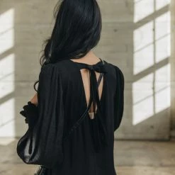 Ivy + Jack Bria Black Cotton LS Dropped Waist Smock Dress Fashion