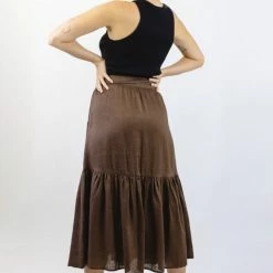 Ivy + Jack Hope Chocolate Linen Tiered Midi Skirt Fashion