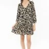 Seeking Lola Miraculous Khaki Leopard Mid Sleeve Smock Dress
