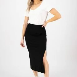 Among The Brave Fashion True Black Rib Midi Skirt