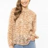 Seeking Lola United Caramel Leaves LS Blouse