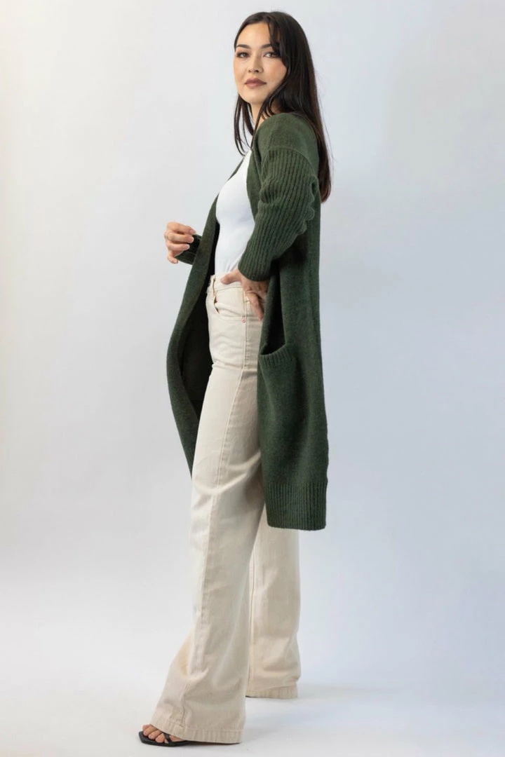 Among The Brave Secure Dark Khaki Longline Cardigan Fashion