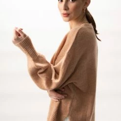 Among The Brave Inner Peace Caramel Oversized Balloon Sleeve Mohair Blend Knit