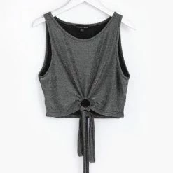 Among The Brave Milky Way Silver Shimmer Ring Tie Waist Crop Tank Top Fashion