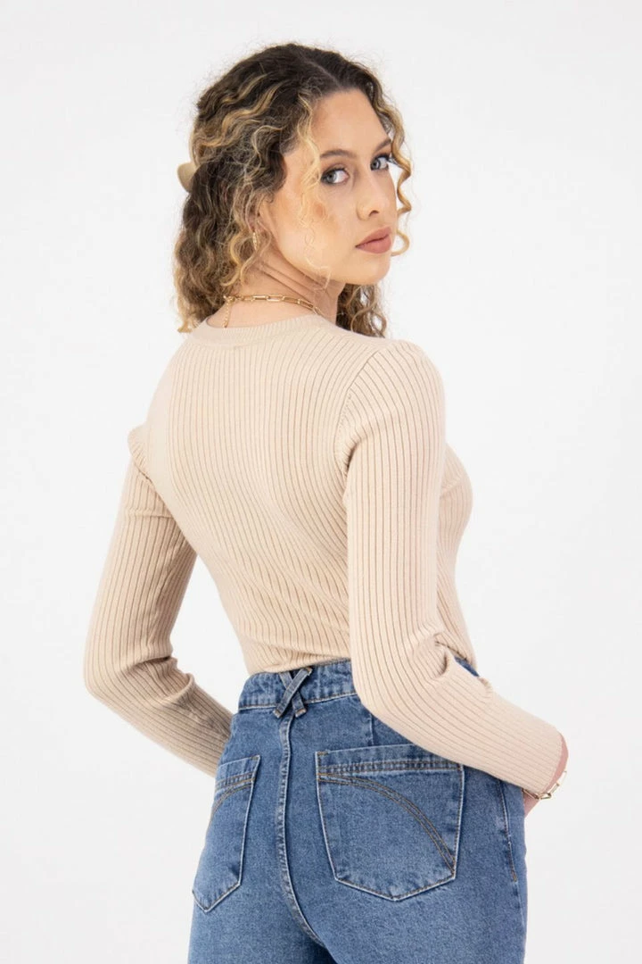 Ivy + Jack Radiant Cream LS Rib Knit Crew Neck Top