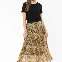 Billie The Label Sunray Golden Paisley Pleated Midi Skirt Fashion