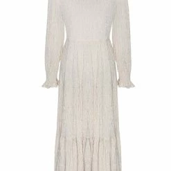 Ivy + Jack Effortless Ecru Shirred Blouson LS Maxi Tiered Dress