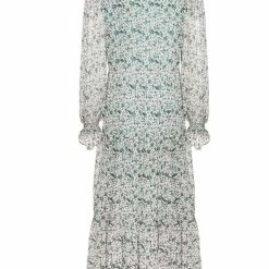 Ivy + Jack Effortless Emerald Leaf Blouson LS Maxi Tiered Dress Fashion
