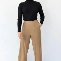 Among The Brave Effortless Caramel Viscose Deep Band Wide Leg Pant