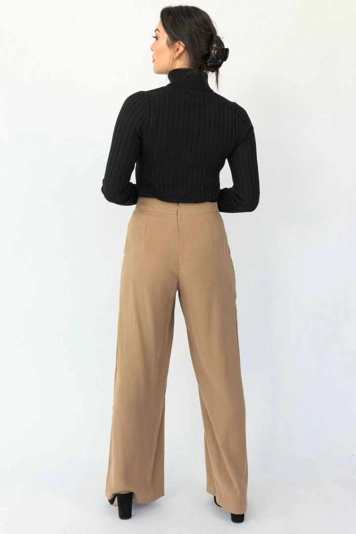 Among The Brave Effortless Caramel Viscose Deep Band Wide Leg Pant