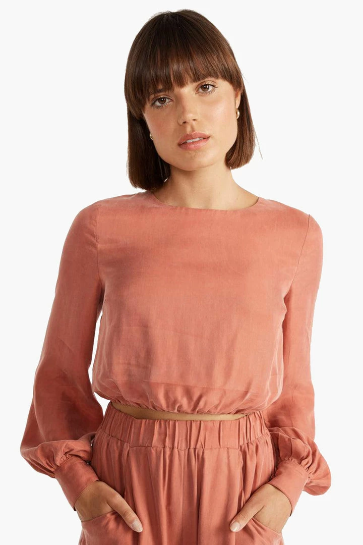 Staple The Label Fashion Elena Crop Terracotta LS Top